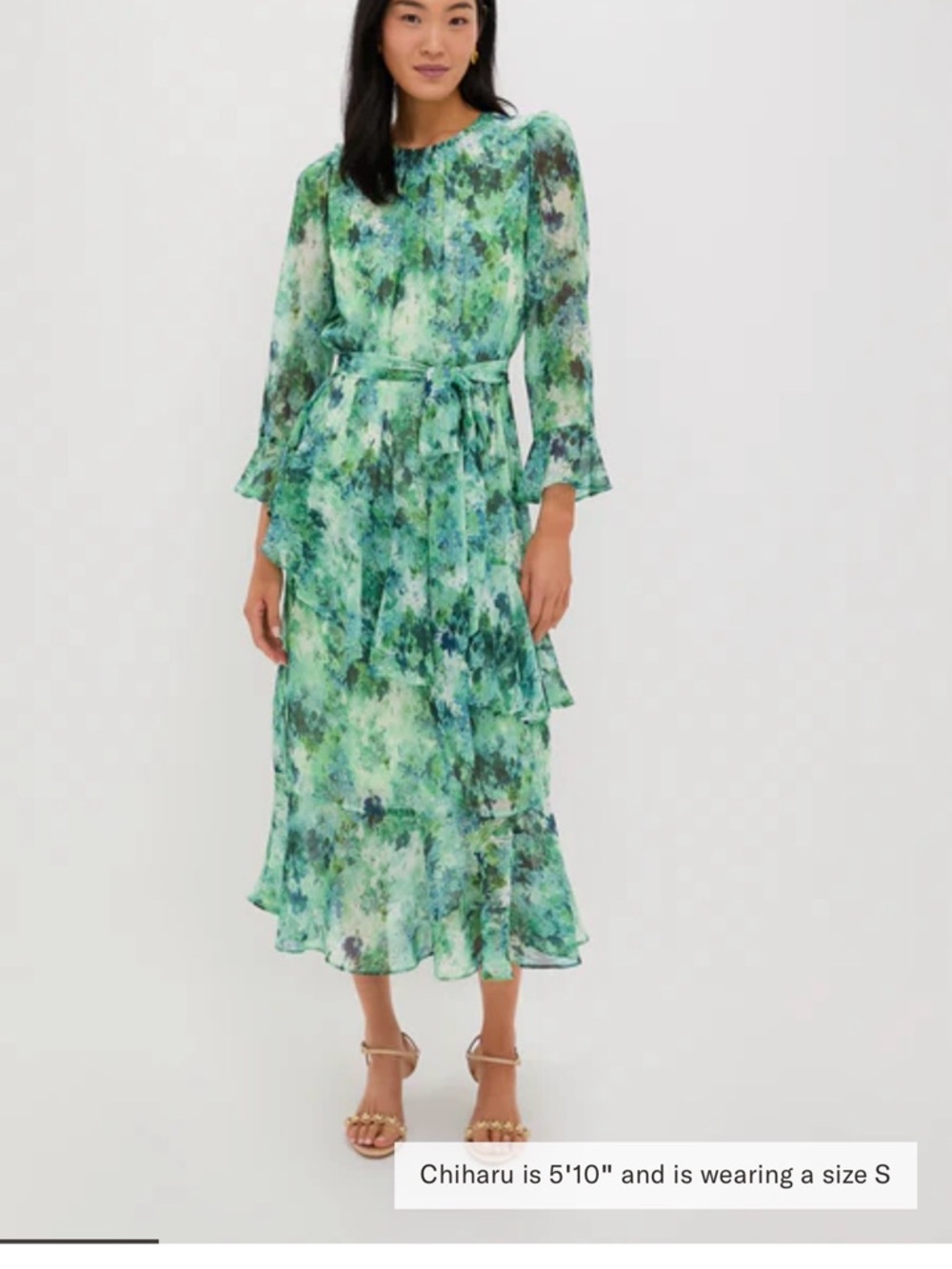 Tuckernuck Water Lilies Sasha Tie-Waist Ruffle Midi Dress